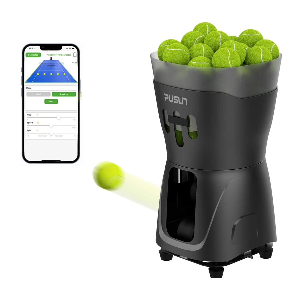 PT-Mini Pro Lance-balles Compact pour Tennis & Padel | Contrôle Intelligent, Vitesses & Effets réglables, Design Portable — idéal pour entraînement Mobile et précis à Domicile
