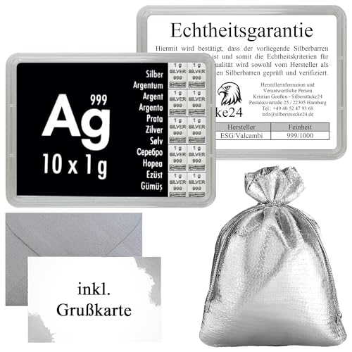 Silberbarren in Motivbox – Feinsilber 999 mit Echtheitsgarantie - CombiBar - Geschenkfertig mit Geschenkbeutel & Grußkarte – verschiedene Größen wählbar - Silberstücke24 (10g Silber)