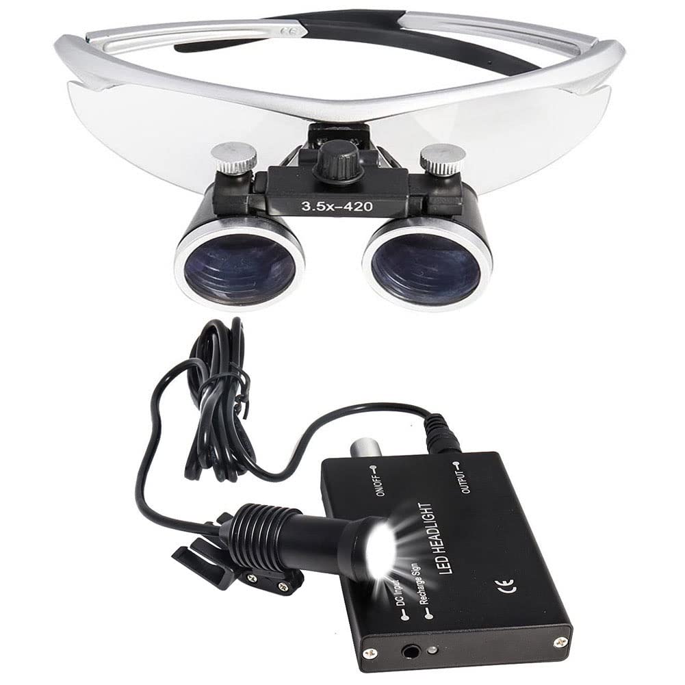 Dental LED Lupenbrille Kopflupe Mit Licht Kopfband Lupen Vergrößerungsbrille Kopfbandlupe Stirnlupe Brillenlupe Mit Beleuchtung Für Brillenträger, Lesen, Handwerk, Juweliere, (Size:2.5X,Color:Silber)