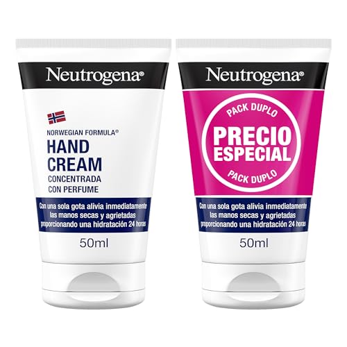Neutrogena Duplo Crema de Manos Concentrada con Perfume (2 x 50 ml), crema de manos reparadora para pieles sensibles, crema para manos agrietadas y secas con glicerina y vitamina E