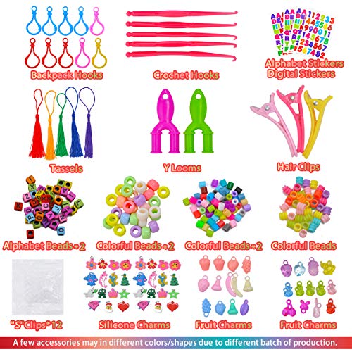 Rainbow Rubber Bands Refill Kit, Loom Rubber Band Bracelet Kit for Kids Girls Boys DIY Kit for Age 6 and Up, 11950+ Loom Bands in 28 Colors, 600 Clips, 200 Beads, 54 Charms, 5 Crochet Hooks, 2 Y Looms - Thumbnail 2