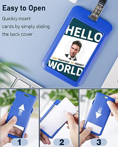 Image of Topkey Blue Pack of 1 Sliding ID Badge Holder, Heavy Duty Hard Plastic ID Card Protector Case for Office School Nurse Badge Credit Cards Proximity Cards Driver's Licenses and Passes, Vertical