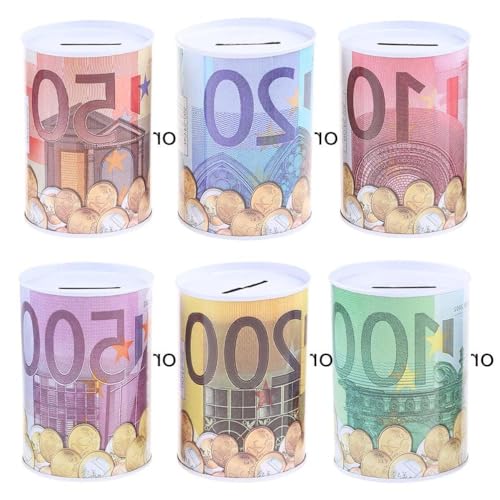 Puco Euro Dollar Picture Piggy Bank Money Box, Iron, 13cm(H) x 8.5cm(Diameter), Children's Unisex Money Savings, Home Storage Organizer