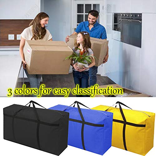 3pcs Extra Large 26.5 gal Storage Bags with Strong Handle, Travel Duffel Clothes Bags for Moving, Blue Black Yellow3