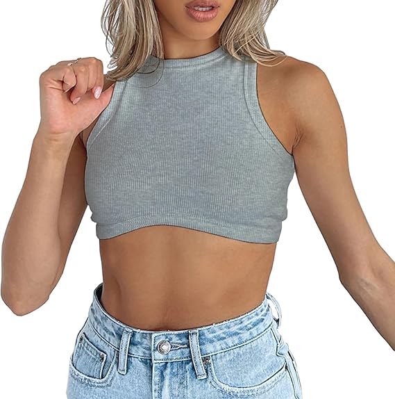 Crop Tank Tops for Women Trendy Sexy Teen Girls Going Out Tops Cute Summer Cropped Sleeveless Knit Ribbed White/Black4