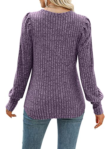 Image of MIHOLL Women's Puff Long Sleeve Shirts Casual Knit Blouses Crew Neck Elegant Tunic Tops