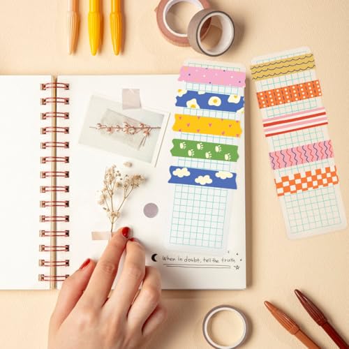 Image of Housoutil Washi Tape Sample Boards Plastic Washi Cards for Scrapbooking Journaling and Craft Storage Portable Tape Sample Boards Organizer for Home Office School 5.90 X 1.96 X 0.03 in