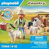 PLAYMOBIL Country 71444 Junger Schäfer mit Schafen, Hüten und Pflegen der Schafe mithilfe des Bordercollies, mit Zubehör wie Haartrimmer und Strohballen, nachhaltiges Spielzeug für Kinder ab 4 Jahren