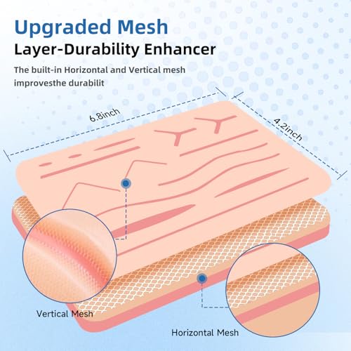 Image of Suture Practice Pad-Three-Layer Silicone Fake Skin Kit, Reusable Upgraded Suture Pad with 14 Pre-Cut Wounds, Best Gift for Medical Students Training (5)