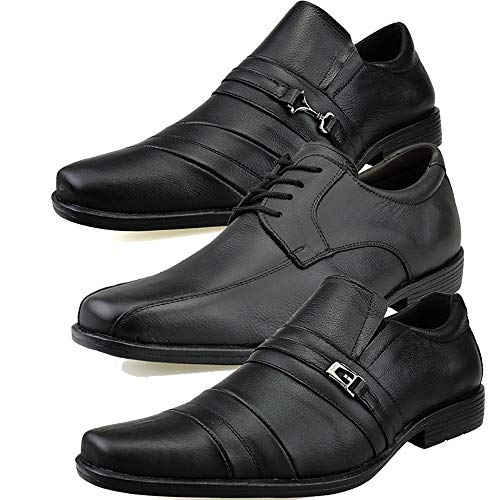 Kit 3 Pares Sapato Social em Couro Masculino Preto