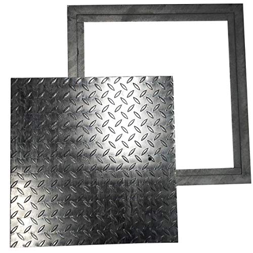 Schachtabdeckung Kanalabdeckung Stahl verzinkt begehbar 80 x 80 cm Trändenblech Kanaldeckel mit Rahmen Gullydeckel, Brunnendeckel mit Rahmen Schachtdeckel NEU