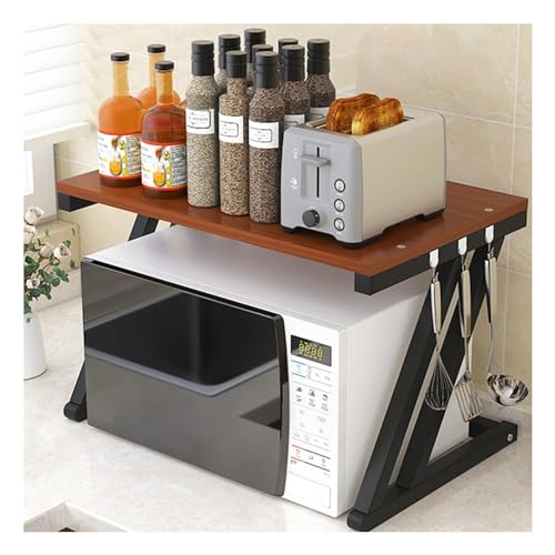 Grille de four à micro-ondes extensible avec crochets, nizer de comptoir réglable pour micro-ondes/grille-pain, étagère de rangement de cuisine pour ustensiles et plats, solution gain de place