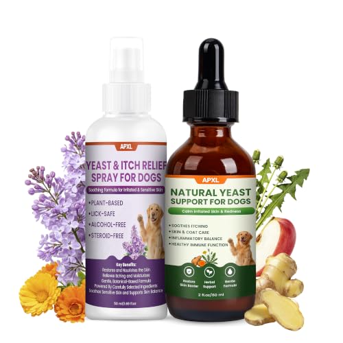 APXL 2-in-1 Dog Yeast Infection Treatment Kit: Soothing Anti-Itch Spray + Yeast Infection Drops, Yeast Infection Treatment for Dogs, Plant Herbal Itch Relief for Yeast Issues-1.69oz Spray&2.03oz Drops