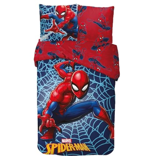 arlis Parure de Lit Spiderman pour Enfant, Housse de Couette Réversible 140x200 cm, Taie d'oreiller 63x63 cm, 100% Coton (Parure de lit Spiderman)