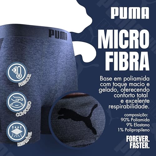 PUMA Cueca Boxer Performance Cós 40MM Microfibra Sem Costura Poliamida Masculino Adulto, Azul Mescla