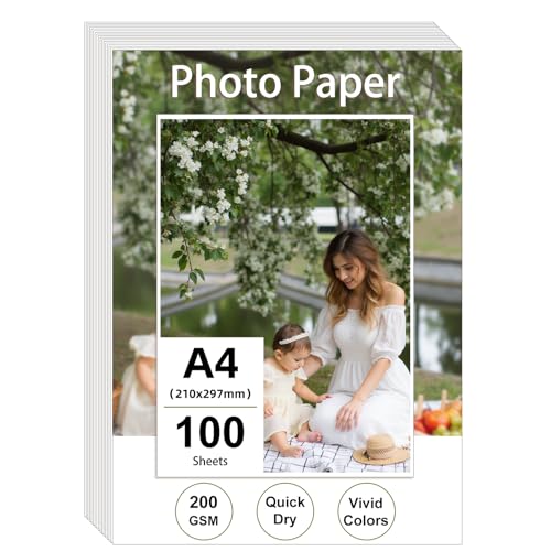 Ditwis 100 Hojas Papel Fotográfico A4 Brillante, 200 g/m² Papel de Impresión para Fotos, Certificados y Obras de Arte