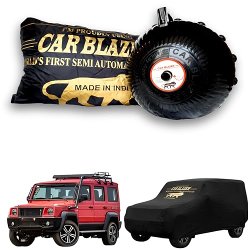 Image of CARBLAZER Portable & Semi-Automatic Full Body Car Covers - Heavy Duty Device | Dust Proof | UV Safe | Water Resistant | Anti-Theft & Scratch Proof Covers, Compatible for Force Gurkha 5 Door - Black