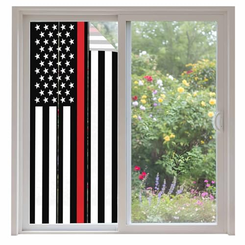 Vinilo para ventana con diseño frosted y franjas rojas y blancas miniatura 1