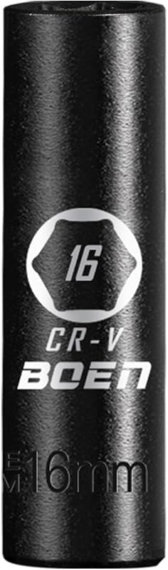 Soquete de impacto profundo 16 mm boen, encaixe 1/2", 6 pontos, aço cromo-vanádio – 1 unidade