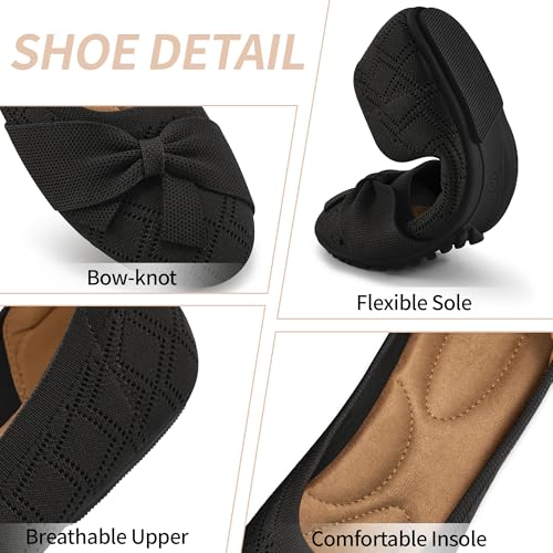 HARENCE Ballet Flats Shoes for Women: Dressy Bow Knit Flats Comfortable Slip On Walking Shoes for Wedding Working Driving3