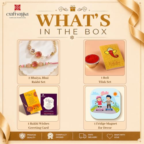 Image of CraftVatika Bracelet Rakhi for Brother and Bhabhi with Gift Combo Set, Kundan Stone Rakhi for Bhaiya Bhabhi, Premium Rakhis for Rakshabandhan, Bracelet Lumba for Bhabhi, Fridge Magnet with Tillak Set