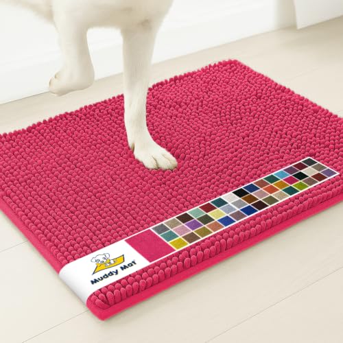 Image of Muddy Mat | Super Water Absorbent Door Mat Indoor, Microfiber Quick Dry Chenille Entryway Rug, Slip Resistant Front Door Mat, Indoor Mats for Entryway, Machine Washable Pet Rug, Hot Pink 20 inch x 48 inch