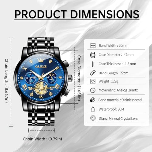 Image of OLEVS Watches for Men Luxury Dress Stainless Steel Waterproof Chronograph