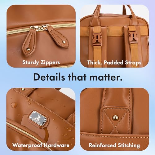 Image of Dikaslon Leather Diaper Bag Backpack with Portable Changing Pad, Pacifier Case and Stroller Straps, Large Unisex Baby Bags for Boys Girls, Multipurpose Travel Back Pack for Moms Dads, Dark Brown
