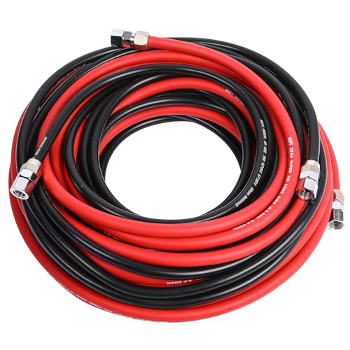 Frienda 2 Pcs 50 ft Air and Fluid Hose Assemblies Kit with Fittings Heavy Duty 5/16 ID 3/8 Nps Air and 1/4 ID 1/4 Nps Fluid Hose for Spray Guns Paint Canisters Auto Paint Pressure Pot
