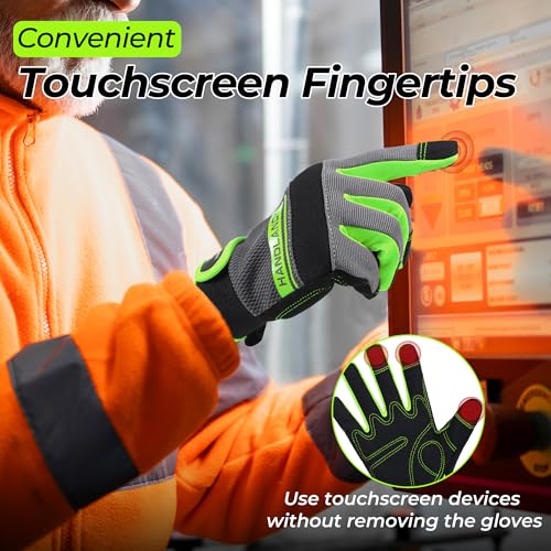 Image of HANDLANDY Touchscreen Work Gloves for Men and Women, Utility Working Glove for Yardwork Gardening, Breathable Mechanic Gloves