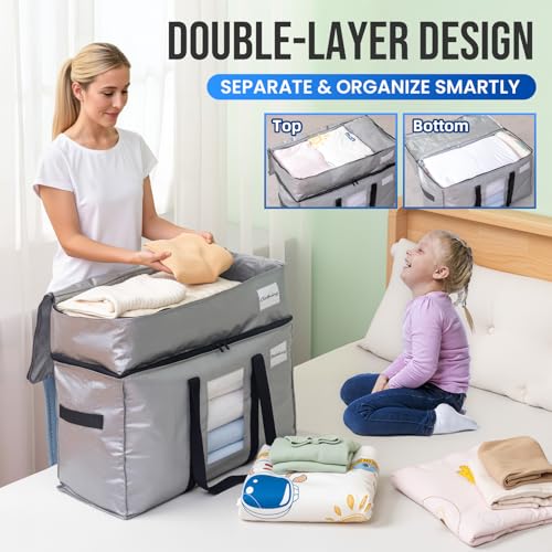 Image of TAILI 2 Tier Extra Large Moving Bags, 2 Pack Silver Heavy Duty Totes For Storage with Visible Window, Wrap Around Handles, Storage Bags for Space Saving, Alternative to Moving Boxes