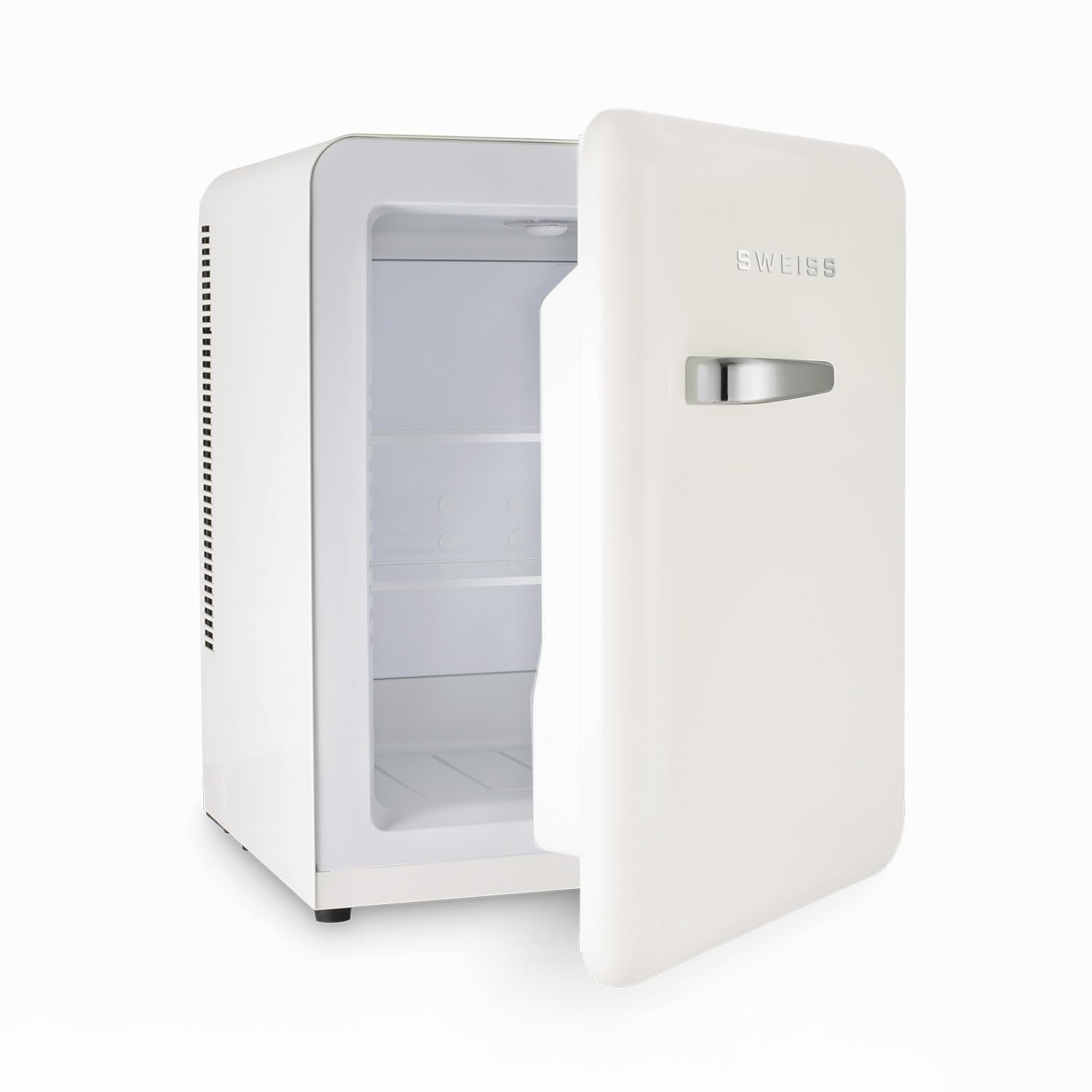 SWEISS Mini Bar Vintage 31L WEISS8, Mini Refrigerador Compacto Diseño Retro, Refrigerador Silencioso 24dB para Habitación, Oficina, Bebidas o Cosméticos, Temperatura Ajustable 6°-15°C, Beige