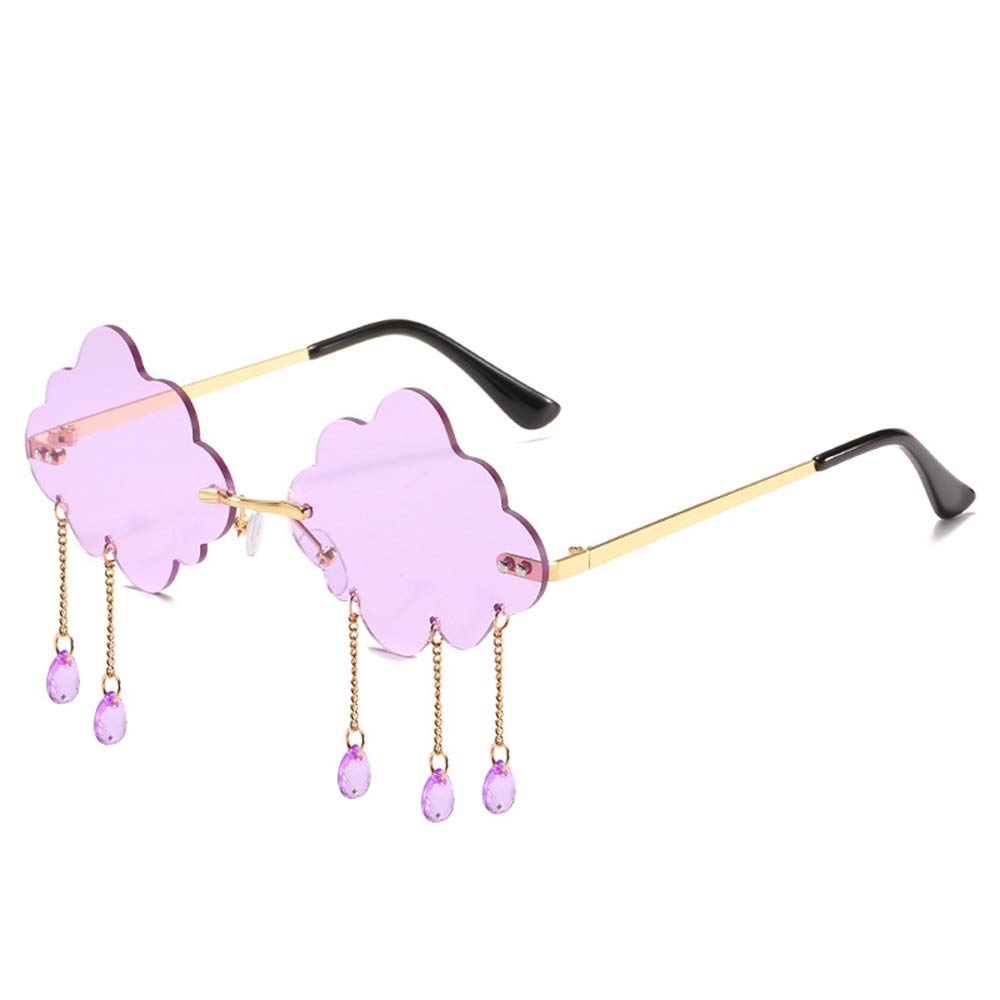 BOJOD Rimless Cute Sunglasses For Women Trendy Vintage Creative 90s Sunglasses Funny Cloud Shaped Disco Glasses PURPLE