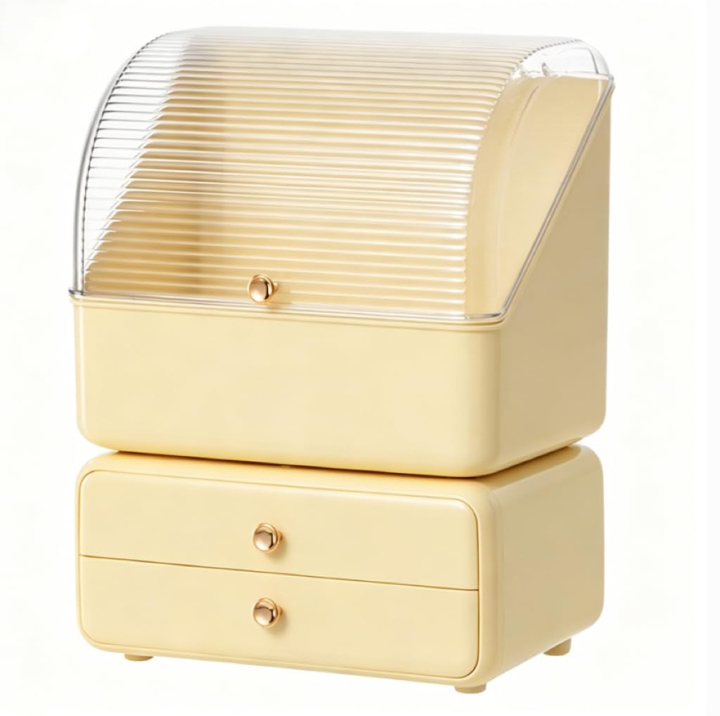Boîte de rangement maquillage grande capacité avec 2 tiroirs pour soins et bijoux blanche