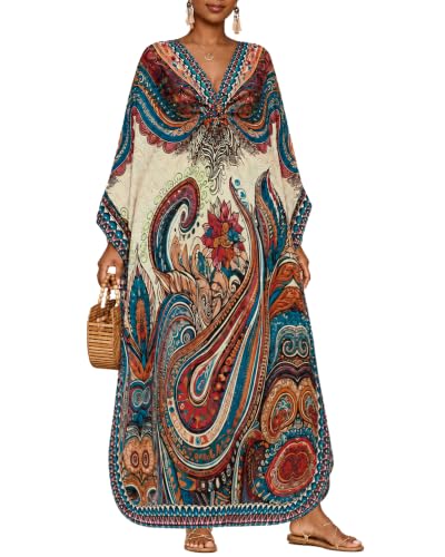 Image of Bsubseach Moo Moos for Women Batwing Sleeve Kaftan Dresses with Pockets