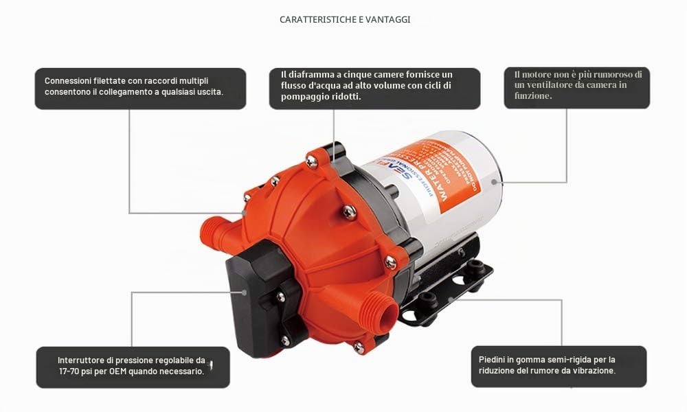SEAFLO pompa a membrana serie 55 - 12V DC, 5.5 GPM, 60 PSI con INTERRUTTORE DI PRESSIONE DOVUTO PESANTE