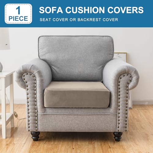 Image of Stretch Silver Fox Velvet Couch Cushion Cover - Soft and Comfortable Fuzzy Slipcover for Chair, Sofa, or Seat Cushion(1 PC for Seat Cushion or Backrest,Taupe)