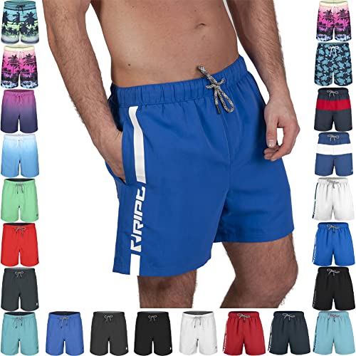Ript Essentials Short de Bain pour Homme à Rayures Verticales, séchage Rapide, Protection UV 50, Finition pêche, Bleu Roi/Blanc, Taille L Cover