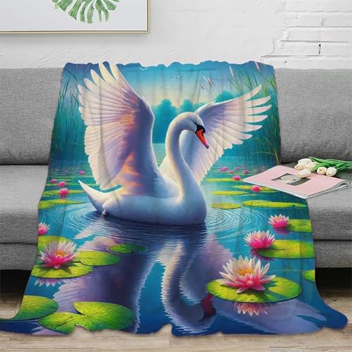 Plaid microfibre cygne 3D couverture chaude moelleuse pour canapé et voyage
