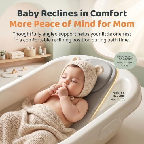 Image of StarandDaisy Baby Bath Tub for Newborn to Toddler with Soft TPE Anti-Slip Bath Support Cushion, Ergonomic Reclining Seat, Easy Drain, Safe Bath Tub for Babies 0-3 Years