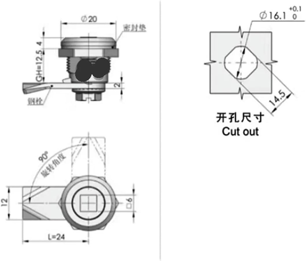 MS845-2 Small Cylinder Tongue Lock Industrial Machinery Equipment Small Triangle Lock MS845-1 1Pcs(Four Corner Black)