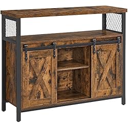Persianas Para Casas Rusticas VASAGLE Aparador, Armario de Cocina, Armario de Almacenamiento, con 2 Puertas Correderas, 33 x 100 x 80 cm, Estantes Ajustables, Estilo Rústico, para Salón, Marrón Rústico y Negro LSC092B01