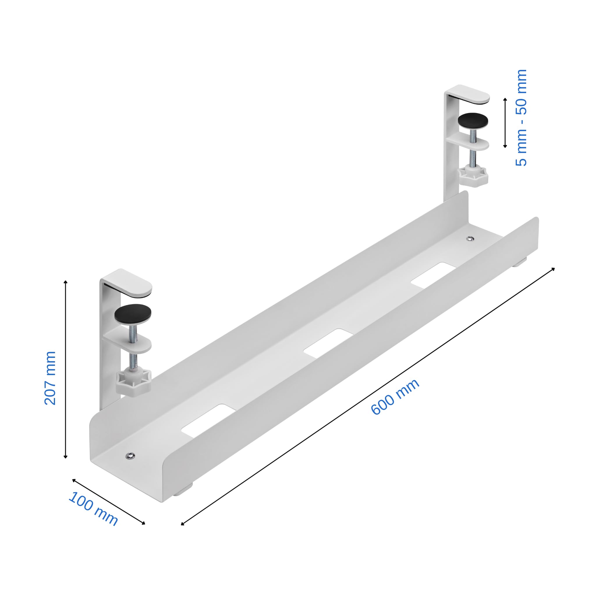ErgoYou - Clamp-on Under Desk Cable Tray for Wire Management - Power Strip Tray and Charging Wires Organisor - Easy and Quick DIY Installation - 207 mm x 100 mm x 600 mm 1