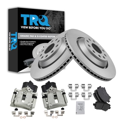 Image of TRQ Rear Brake Pad and Rotor Set Ceramic Vented Rotors Calipers Compatible with 2010 Volkswagen CC Passat