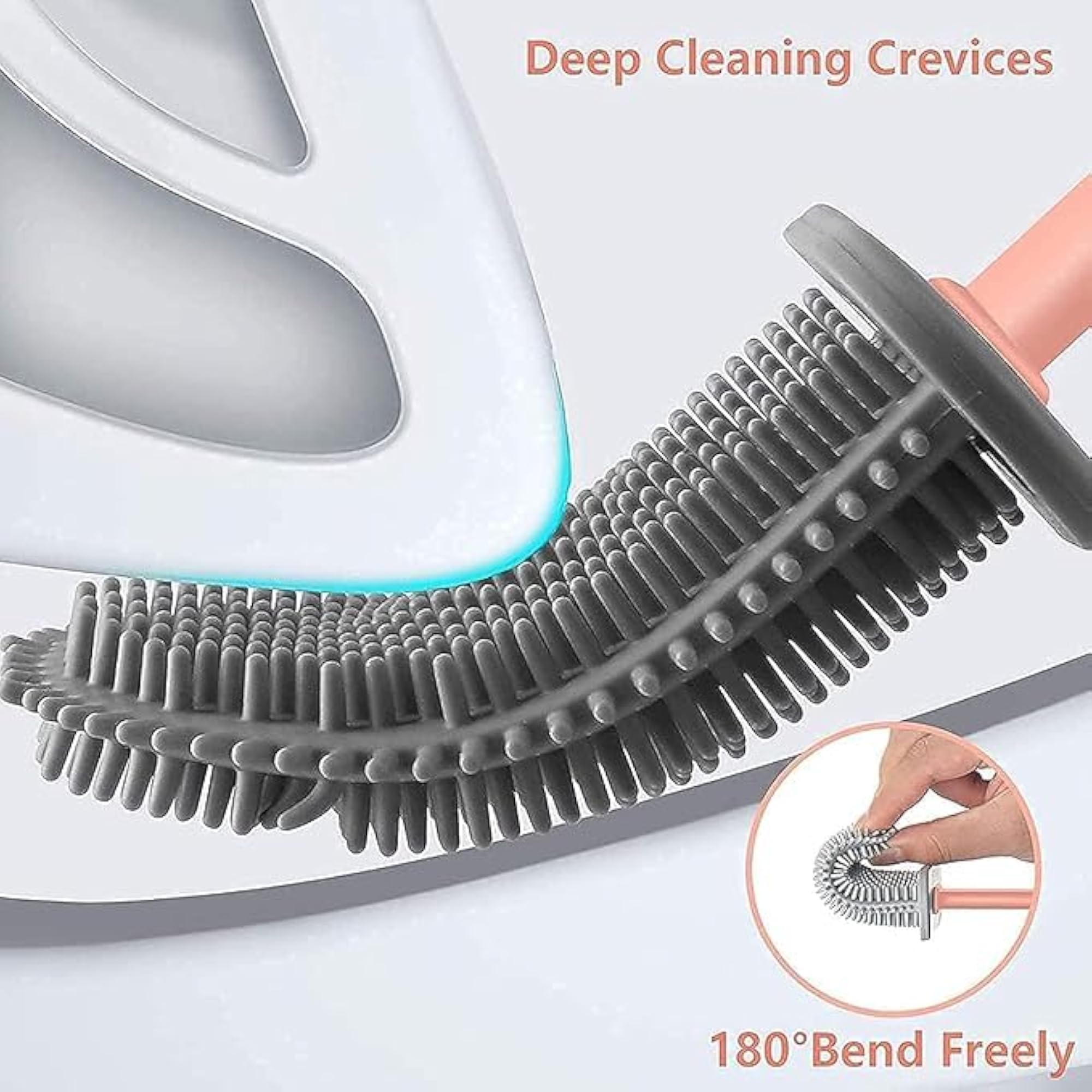 Silicone Toilet Brush with Stand, Flexible Non-Scratch Cleaner