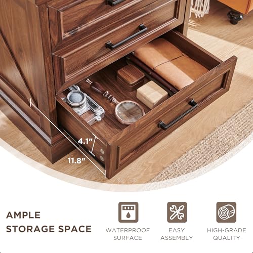 Image of ACCOHOHO Farmhouse Nightstands Set of 2, 22 Inch Wide End Table with Charging Station & 3 Large Drawers, Rustic Wood Small Dresser Chest of Drawers for Bedroom, Living Room, Brown