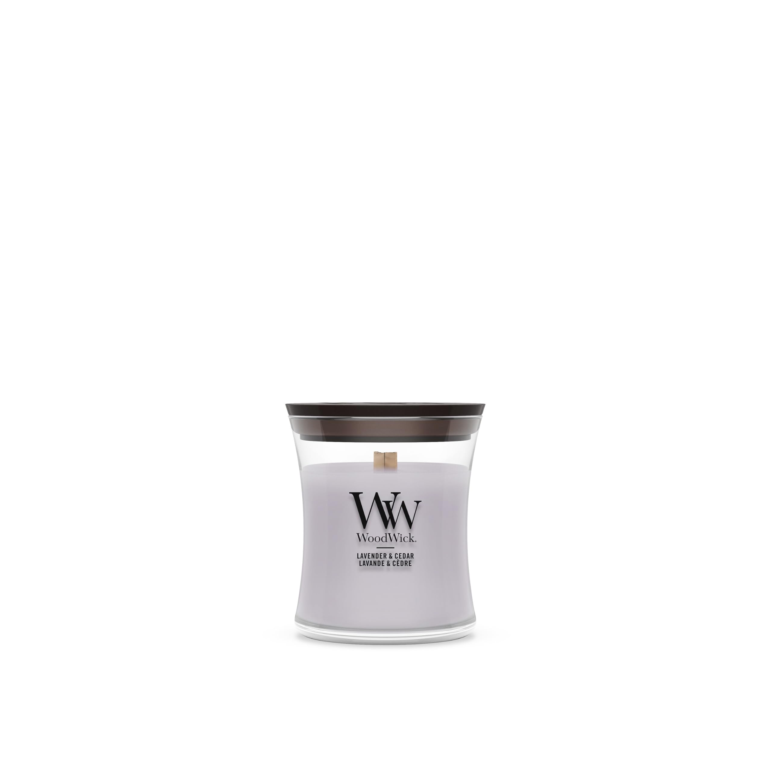 WoodWick Scented Candle with Crackling Wick | Lavender & Cedar Mini Hourglass Candle | Up to 20 Hours Burn Time | Perfect Gifts for Women