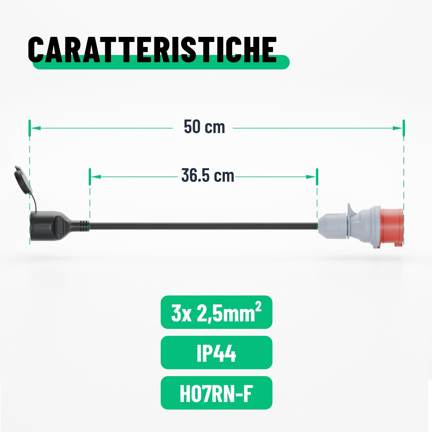 greate Adattatore CEE 16A a presa Schuko - da 400V a 230V 16A con cavo 50 cm e IP44 - spina CEE a presa Schuko 230V