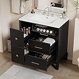 Bellemave 30' Bathroom Vanity with Single Sink Combo, Modern Bathroom Vanity with Sink, 1 Flip-Out Drawer Soft Close Drawers MDF Cabinet with Solid Wood Legs, Black