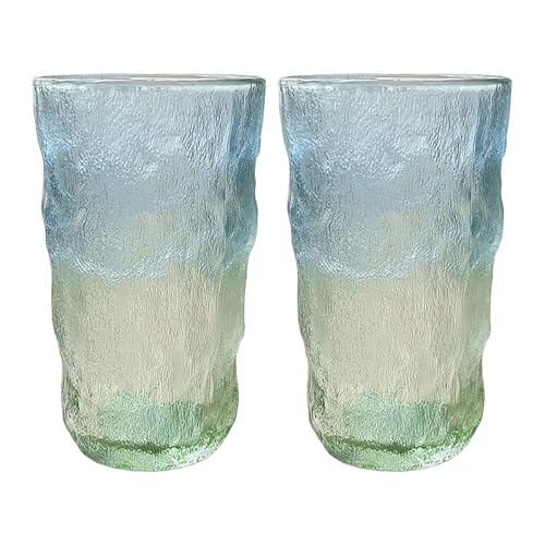 CHOOLD 2 Pcs Glacier Glass Tumbler Cup,Water Glasses,Glass Drinkware for Coffee, Juice, Beer, 10 Oz